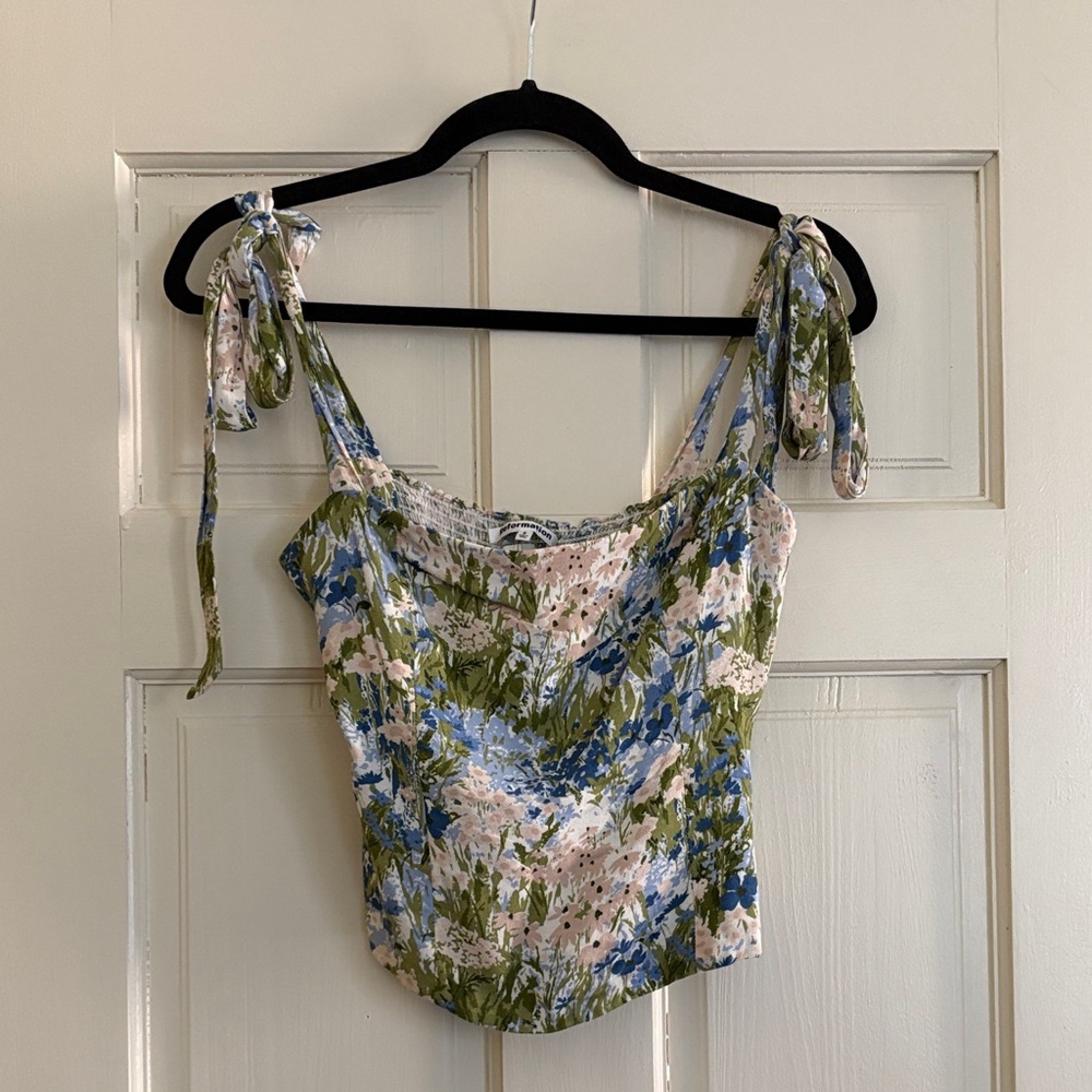 Reformation Blue, Green, Pink Floral Top with Ties